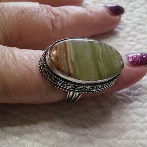 Natural STRIPED AGATE Handmade Sterling 925 Ring Size 9.25 #347E